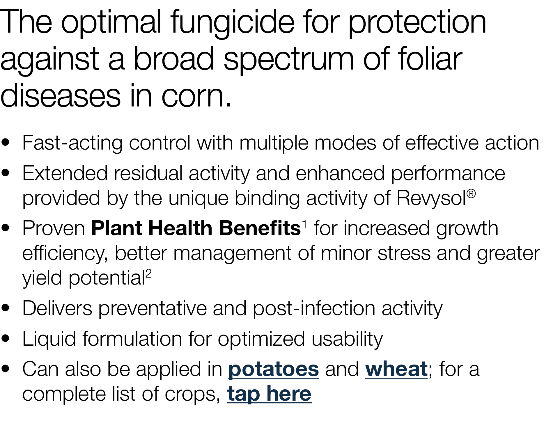 The optimal fungicide for protection against a broad spectrum of foliar diseases in corn    Fast-acting control with    