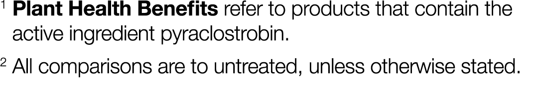 1  Plant Health Benefits refer to products that contain the active ingredient pyraclostrobin  2 All comparisons are t   