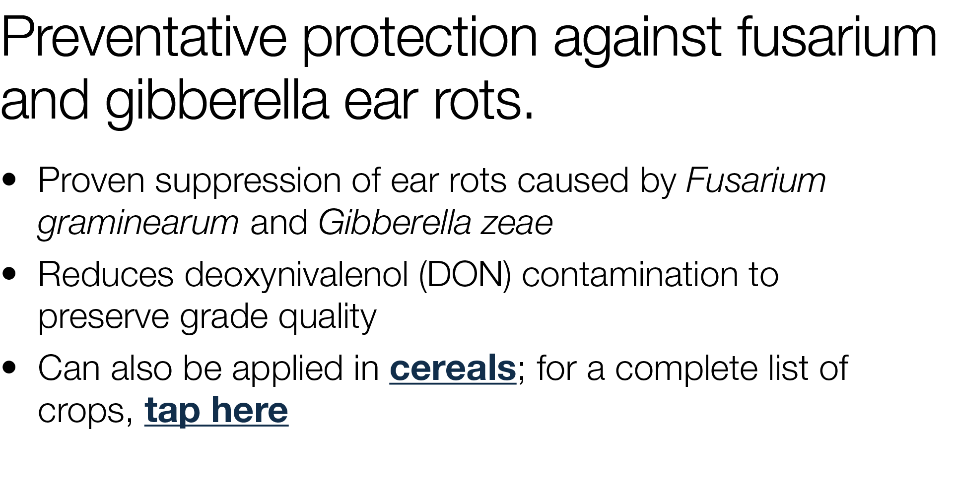 Preventative protection against fusarium and gibberella ear rots     Proven suppression of ear rots caused by Fusariu   