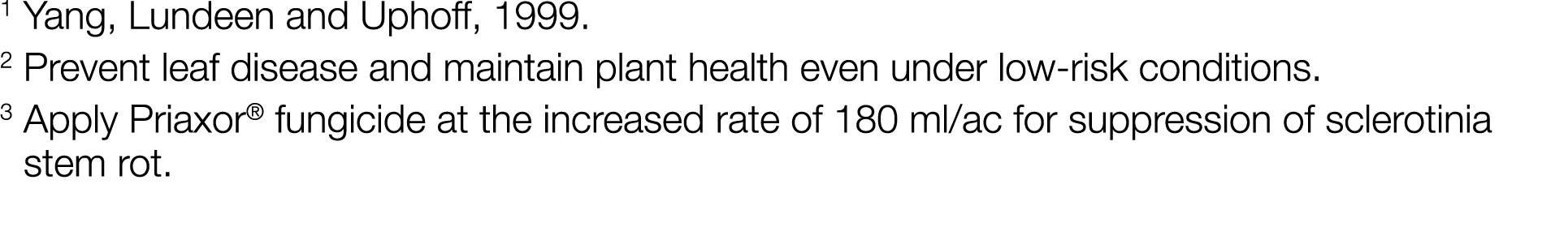 1 Yang, Lundeen and Uphoff, 1999  2 Prevent leaf disease and maintain plant health even under low-risk conditions  3    