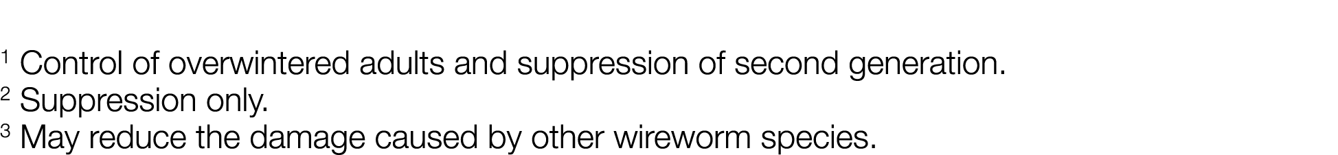 1 Control of overwintered adults and suppression of second generation    2 Suppression only    3 May reduce the damag   