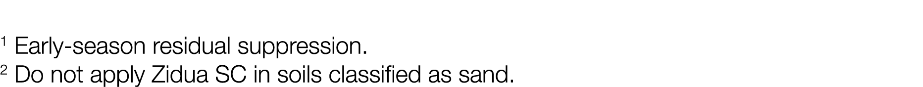 1 Early-season residual suppression  2 Do not apply Zidua SC in soils classified as sand 
