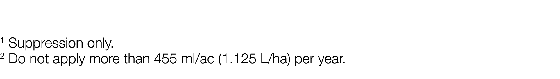 1 Suppression only  2 Do not apply more than 455 ml ac (1 125 L ha) per year  