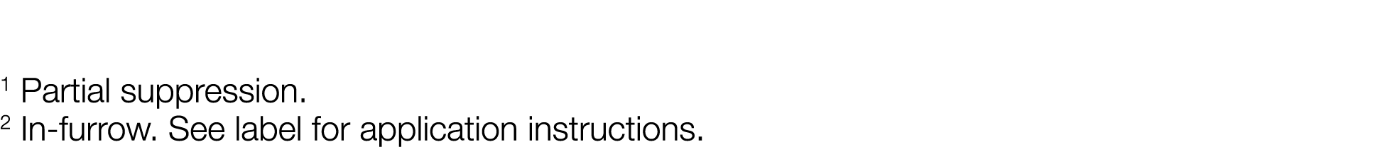 1 Partial suppression  2 In-furrow  See label for application instructions 