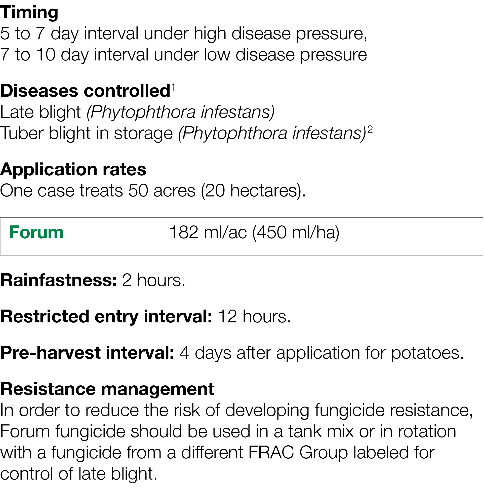 Timing 5 to 7 day interval under high disease pressure, 7 to 10 day interval under low disease pressure Diseases cont   