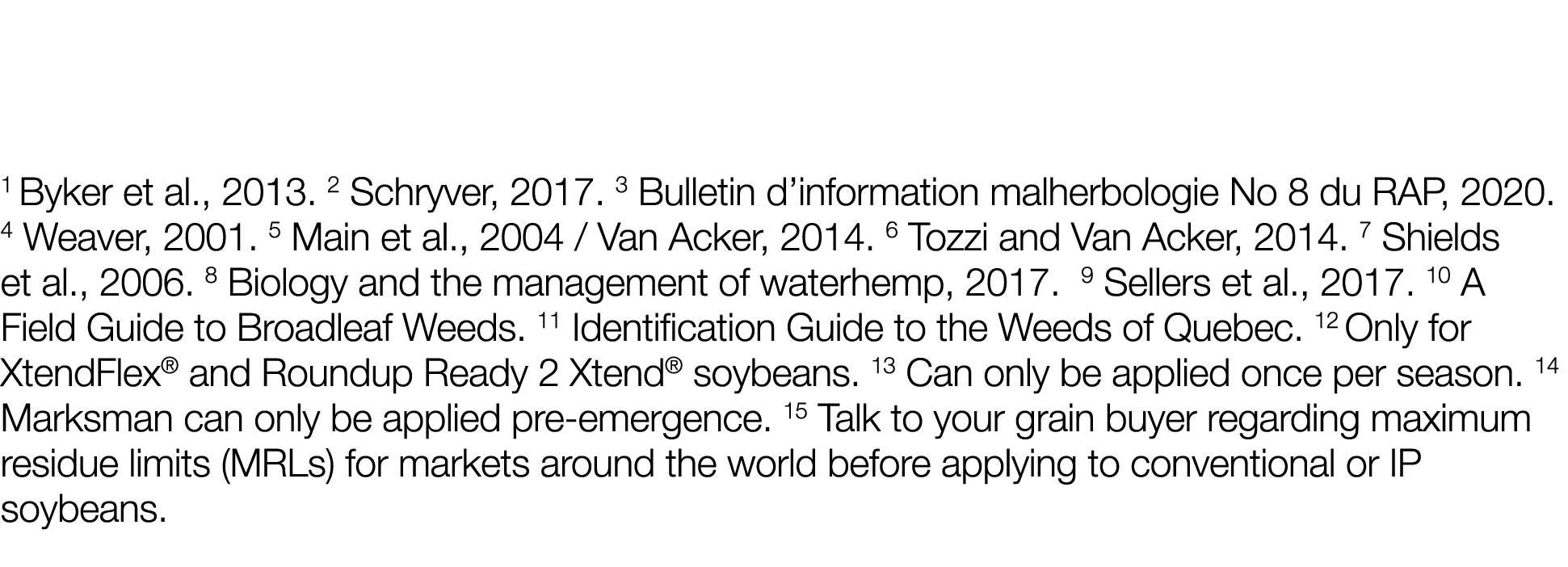 1 Byker et al , 2013  2 Schryver, 2017  3 Bulletin d information malherbologie No 8 du RAP, 2020  4 Weaver, 2001  5 M   